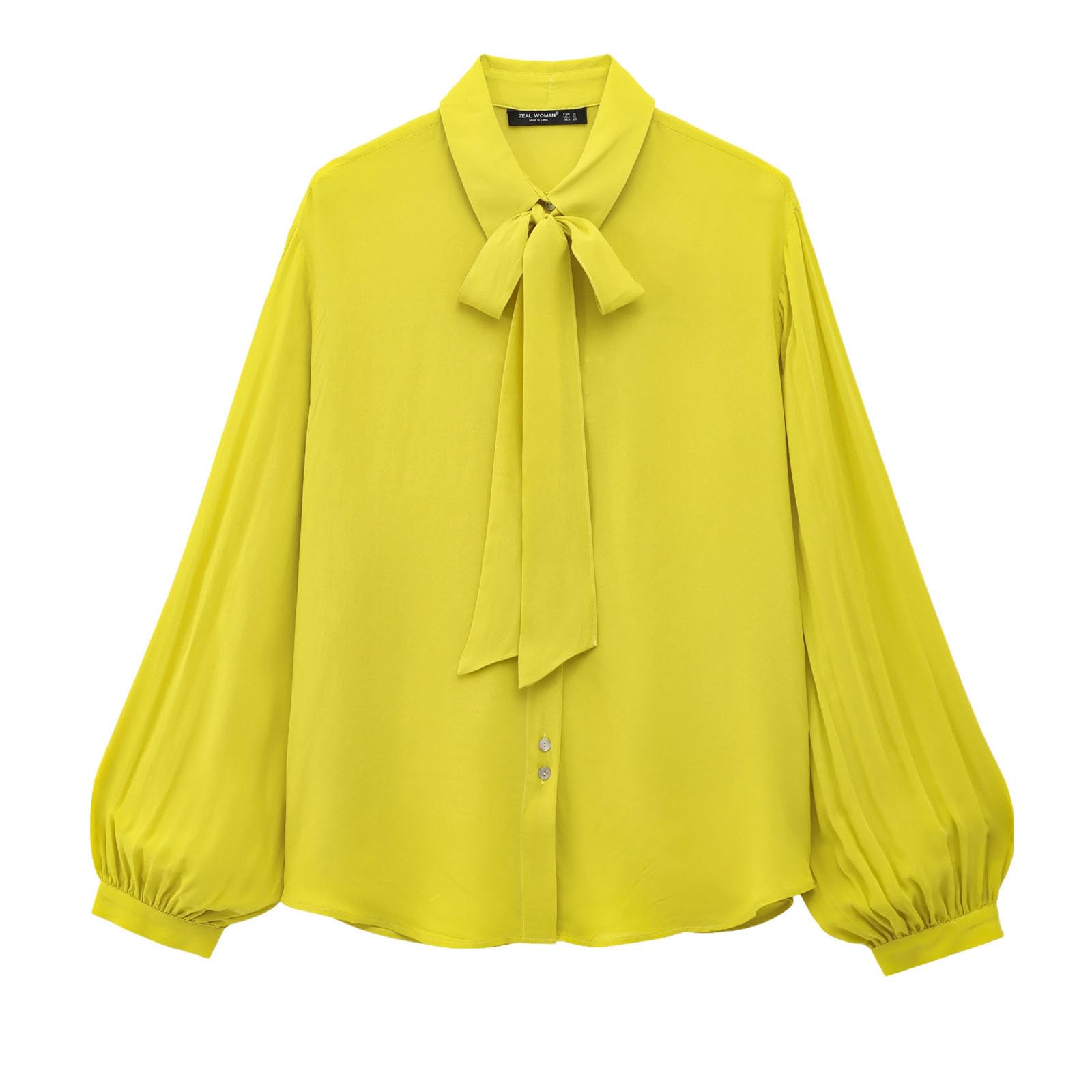 Camisa de manga larga sólida para mujer, elegante, con lazo y cordón de lazo, para oficina, para mujer