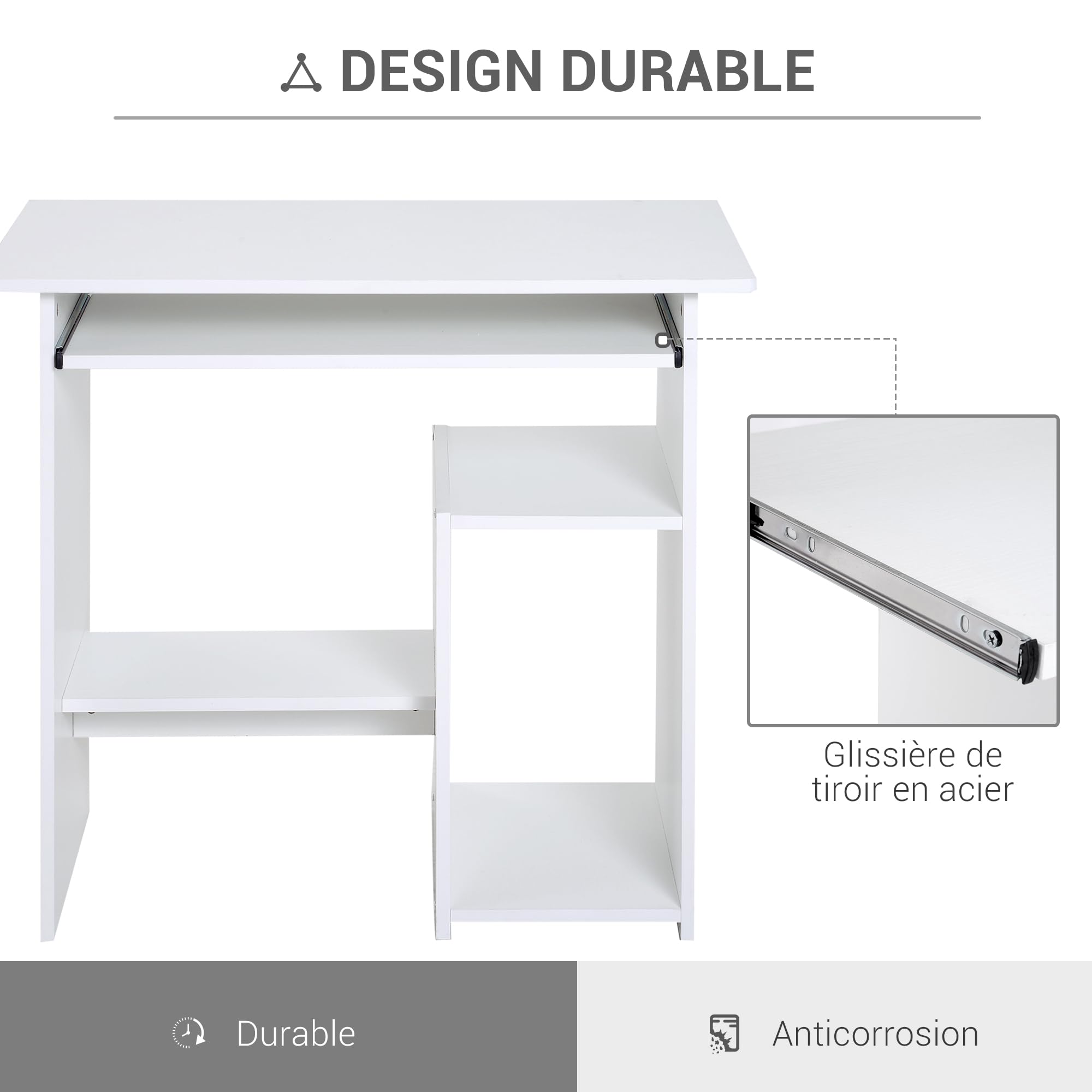 HOMCOM Petit Bureau D'Ordinateur avec Support CPU 80 x 45 x 75 cm Blanc