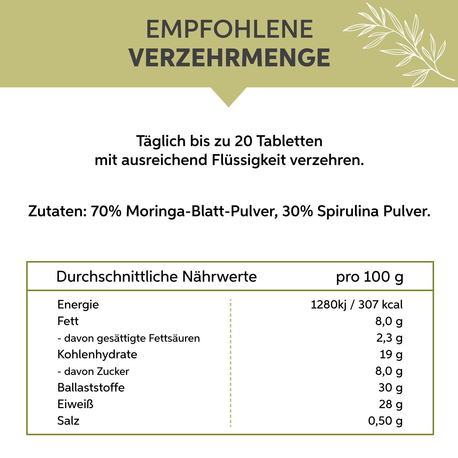 Moringa Tabletten 2500 Presslinge Moringa Oleifera Hochdosiert 3500mg Tagesdosis in Premium Rohkost Qualität