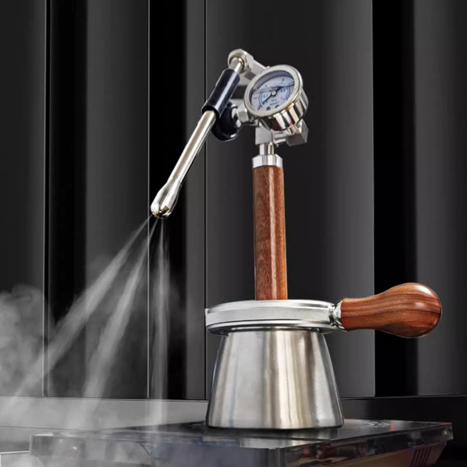 Espumador De Leche Y Vaporizador De Agua Hirviendo con Boquilla De Vapor De 3 Orificios, Hervidor De 350 Ml Y Manómetro De Aire, Ángulo Ajustable, para Hacer Espuma De Leche