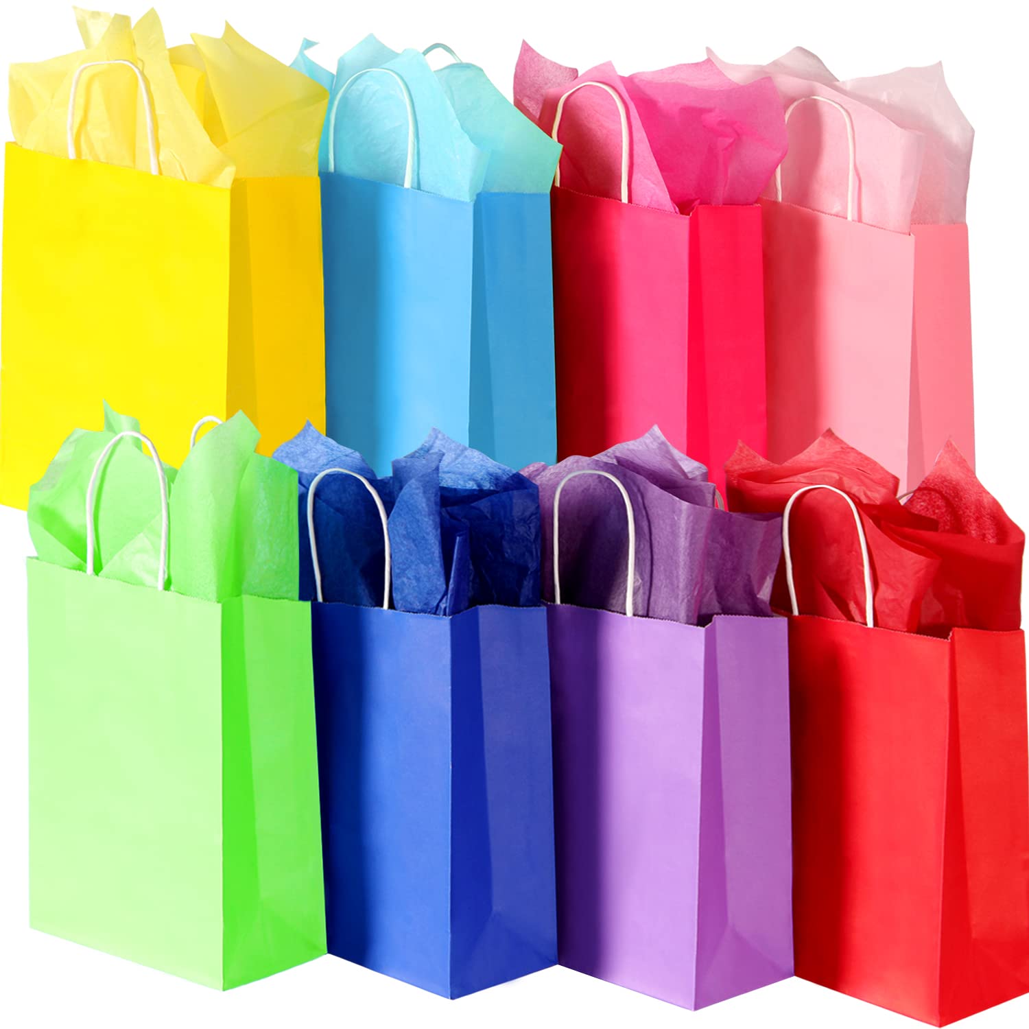 BLEWINDZ 32Pcs 10.6" Medium Gift Bags with Tissues, Paper Party Favor Bags with Handles, Rainbow Goodie Bag for Birthday, Wedding, Party Supplies