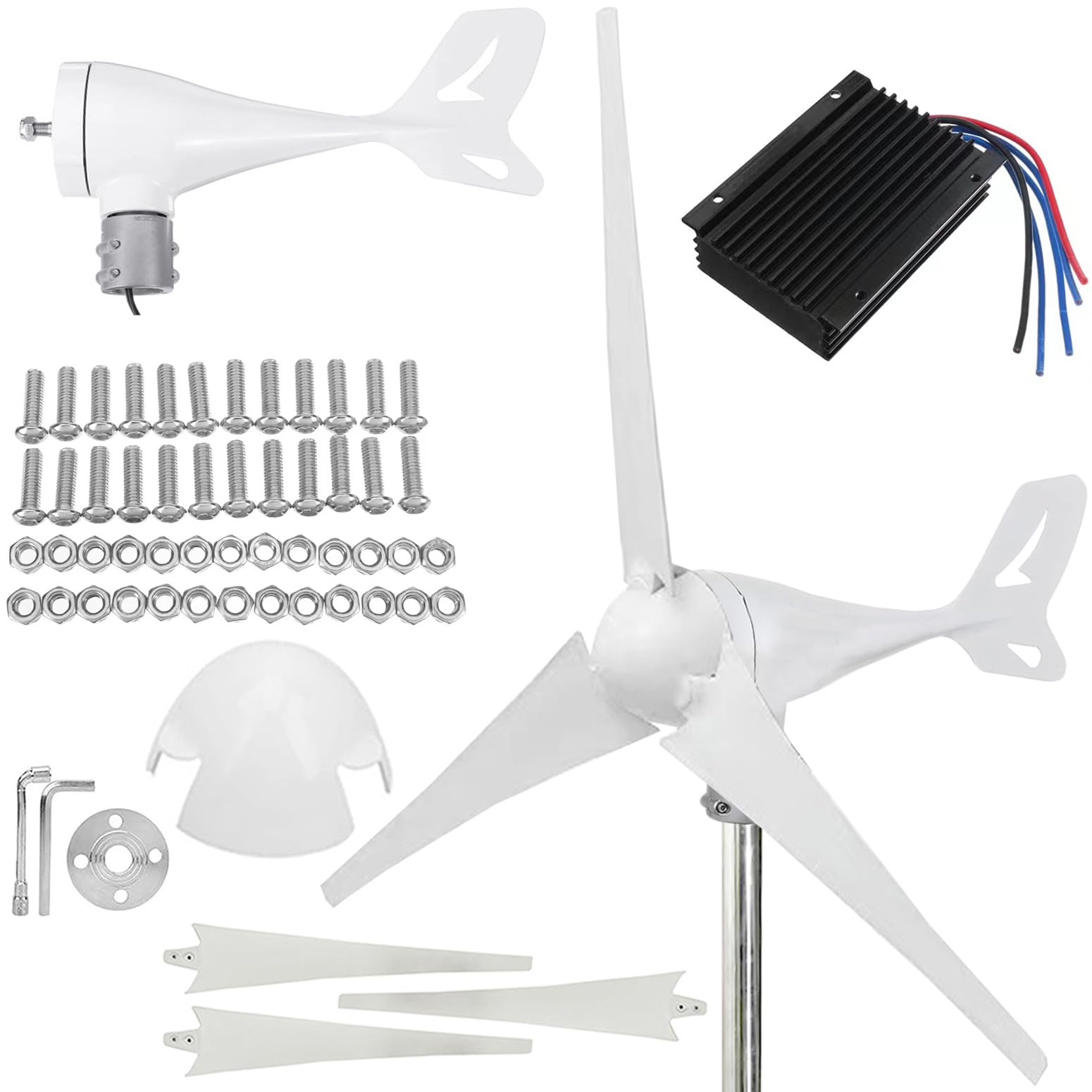Aerogeneratore 100W / 200W / 300W 3 Lame Generatore Eolico 12V / 24V Generatore Eolico Kit con Regolatore di Carica del Vento per Sistema di Energia Eolica, Famiglia, Marine,200w,24V