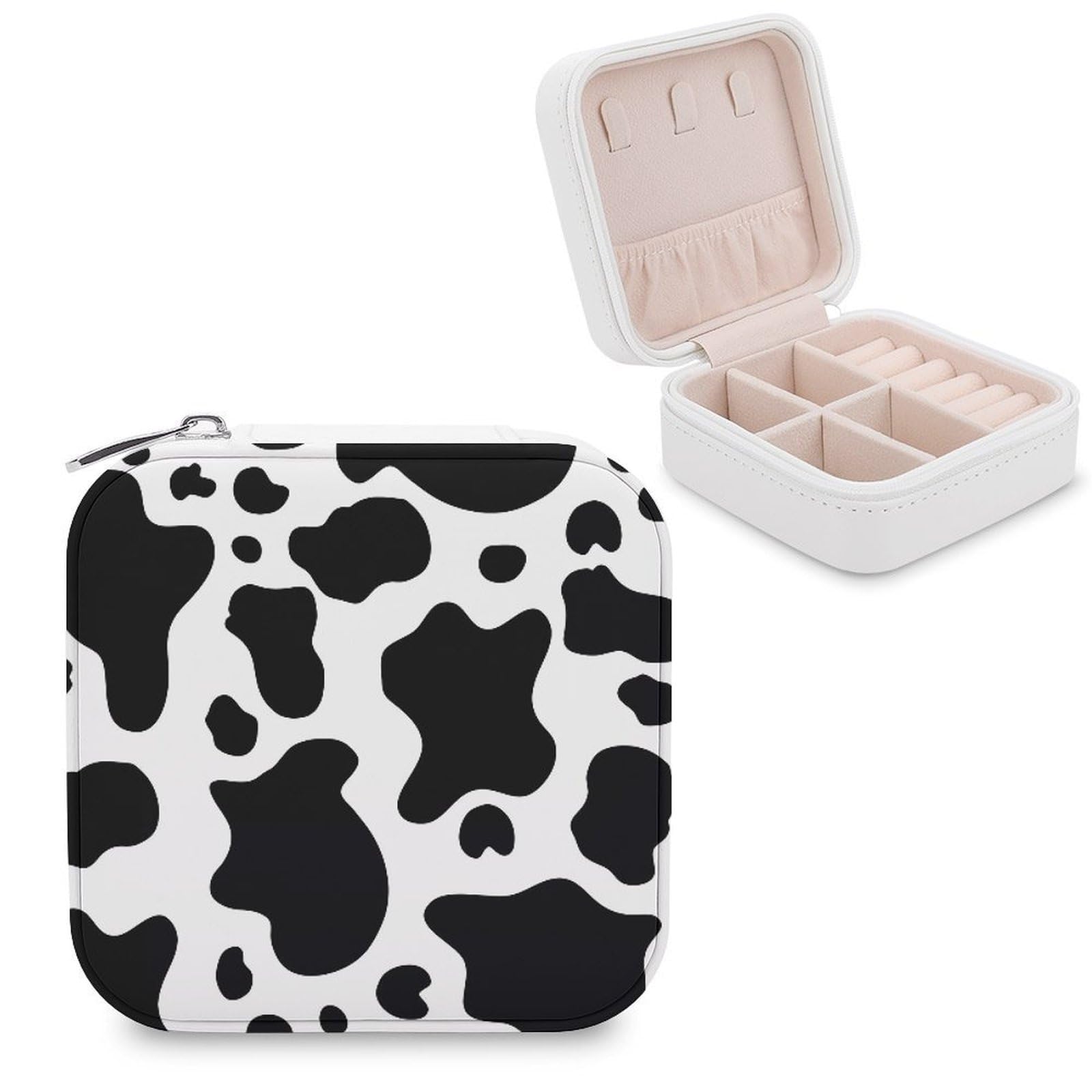 Boîte à bijoux noir et blanc en cuir synthétique et flanelle