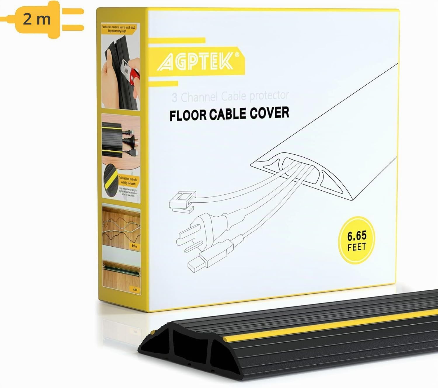 Copertura Cavi A Pavimento, Protezione per Cavo a Pavimento da 6.5 Ft 3 Canali Contiene Fili e Cavi,