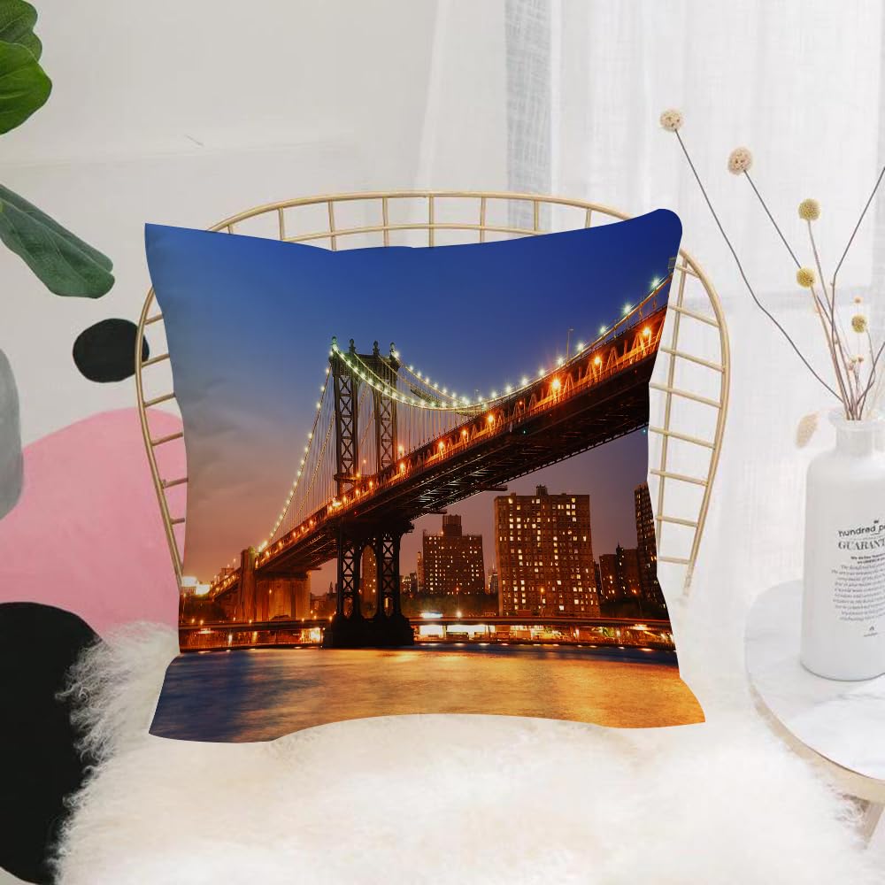 Hyosxw New York, Manhattan Bridge With Night Lights - A8 Cushion Cover,Throw Pillow Case Home Decorative For Living Room Bedroom Sofa Chair 18X18 Inch,New York, Manhattan Bridge With Night Lights Over The Hudson River Brooklyn, Bl,Pillowcase 45X45cm