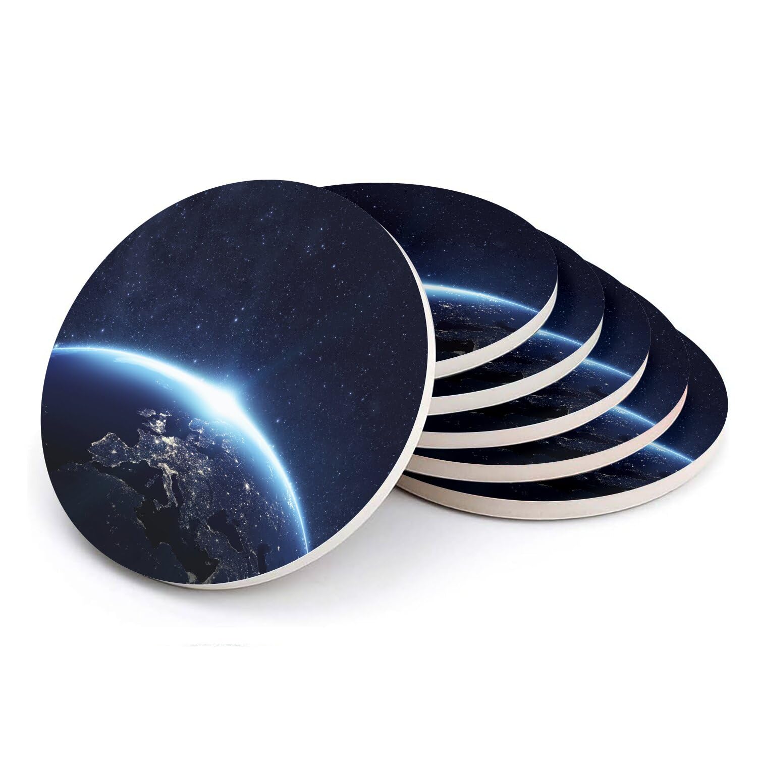 Sous verre ronds en céramique pour un apéritif sur le thème de l'astronomie