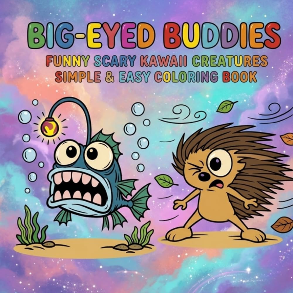 Big-Eyed Buddies: Funny Kawaii Animal Coloring Book: 30 Cute & Silly Creatures for Kids and Adults | Bold Designs with Black-Back Pages to Prevent Bleed-Through