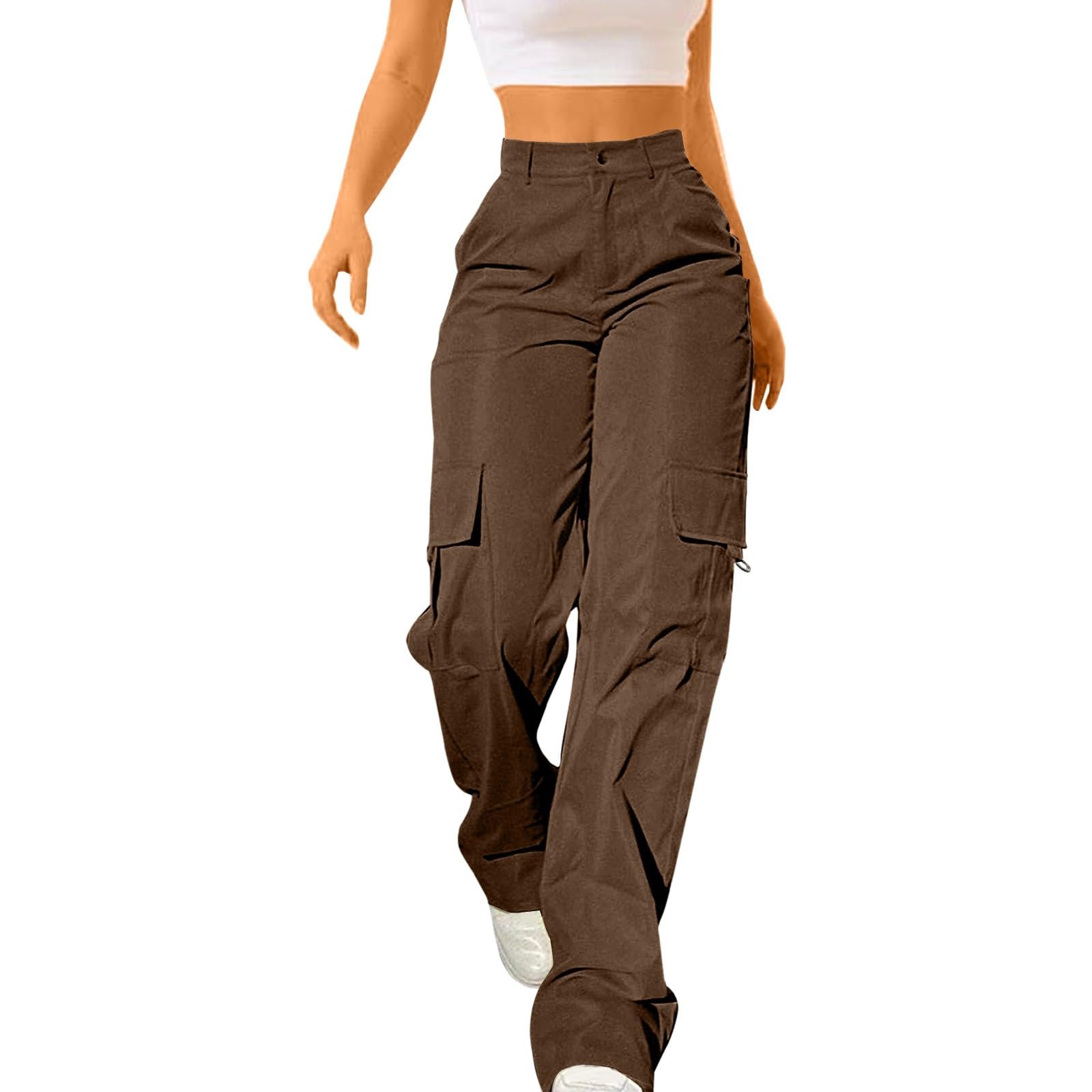 yaoeye Cargo Pants for Women High Waisted Casual Pants Work Pants Baggy Stretchy Wide Leg Y2K Streetwear with