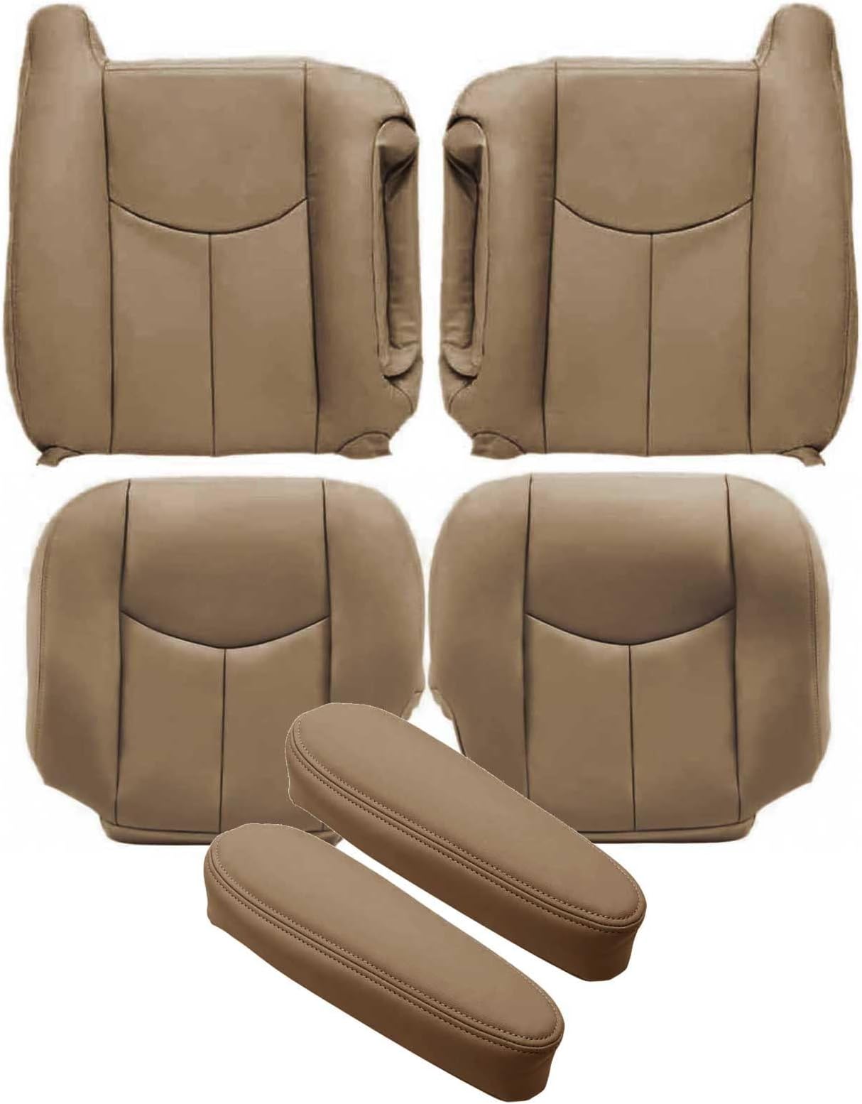 GXARTS522 Med Tan Driver and Passenger Side Bottom Replacement Seat Cover&Top Lean Back&Armrest Cover Fit for Chevy GMC Tahoe Suburban Avalanche Yukon Silverado Sierra 2003 2004 2005 2006 2007