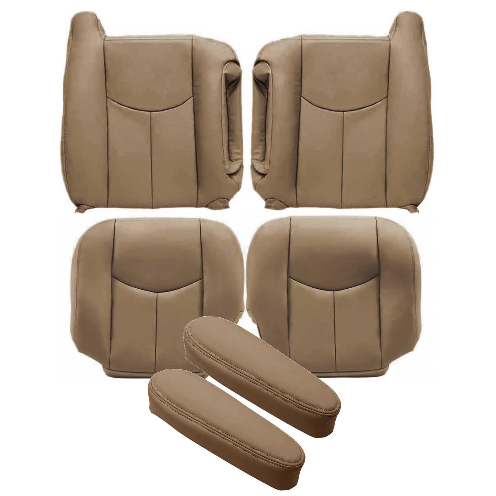 GXARTS522 Med Tan Driver and Passenger Side Bottom Replacement Seat Cover&Top Lean Back&Armrest Cover Fit for Chevy GMC Tahoe Suburban Avalanche Yukon Silverado Sierra 2003 2004 2005 2006 2007