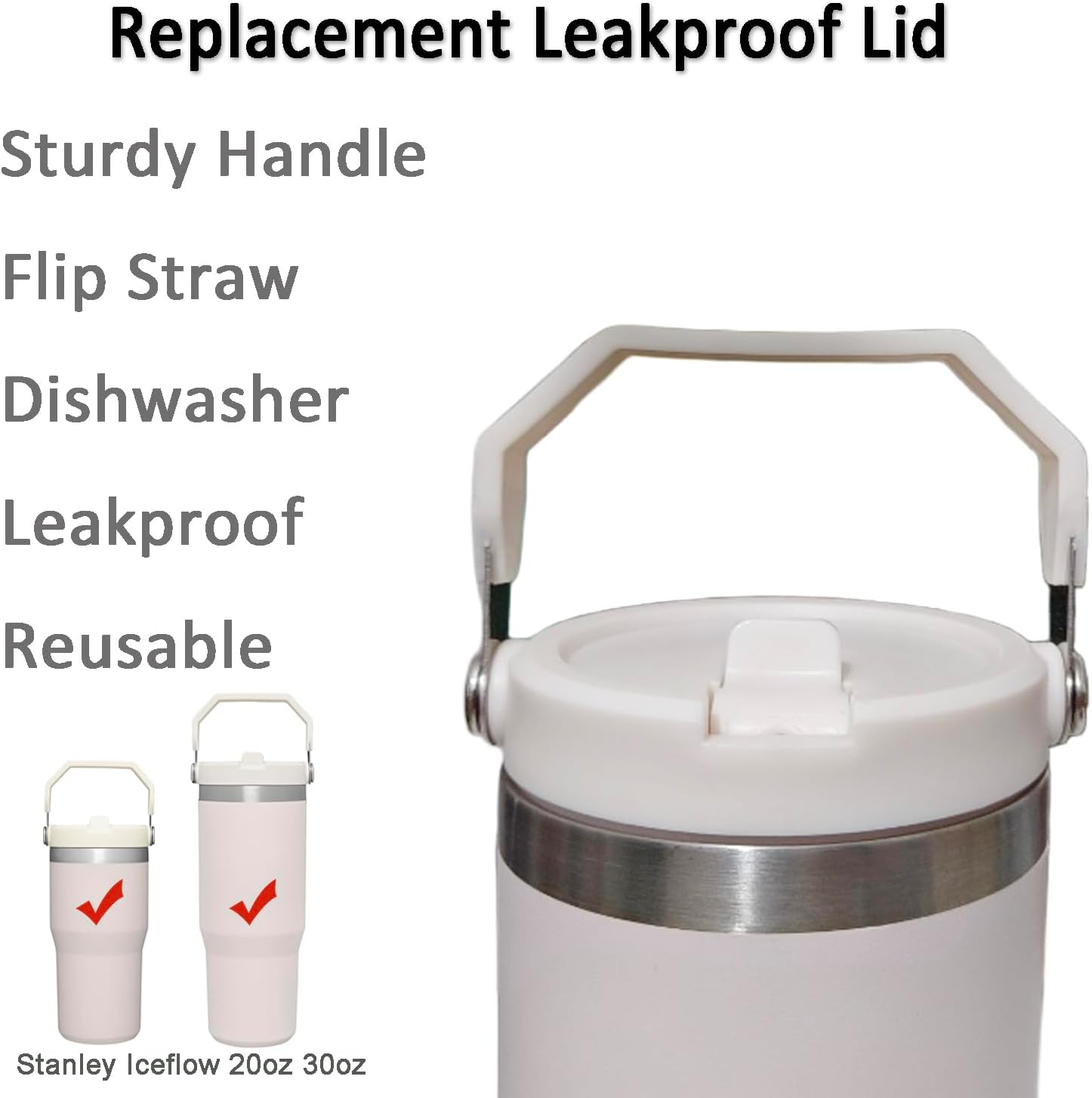 Replacement Tumbler Lid for Stanley IceFlow 20 oz 30 oz Flip Straw Lid with Reusable Straw,Cleaning Brush (Beige, 20oz & 30oz)