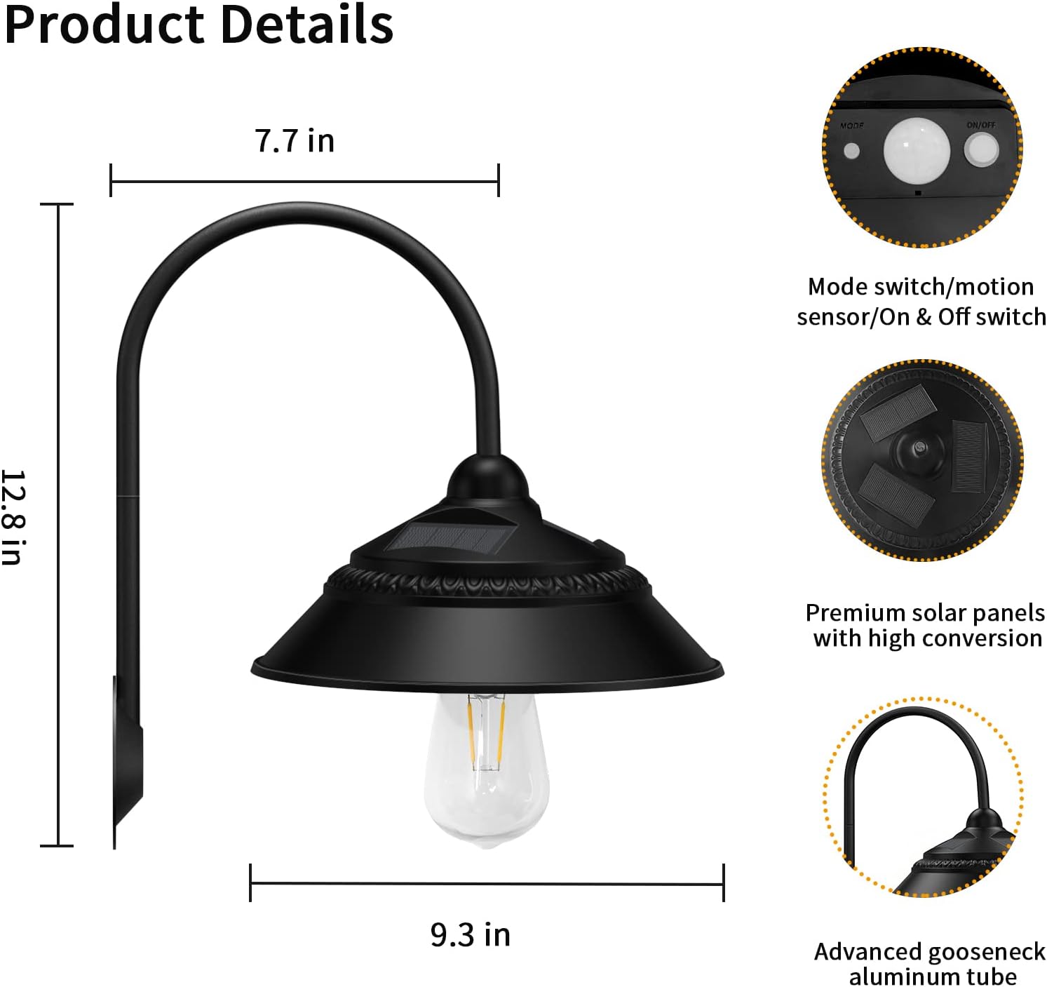 Solar Barn Light, Solar Wall Sconce Light Outdoor with 3 Lighting Modes & Motion Sensor, Waterproof Farmhouse Light Outdoor for Chicken Coop Garage Shed