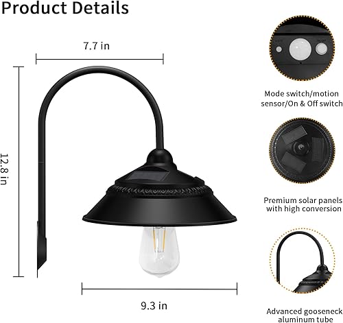 Miniatura 5 de Luz solar para granero, luz solar de pared para exteriores con 3 modos de iluminación y sensor de movimiento, luz impermeable estilo granja para