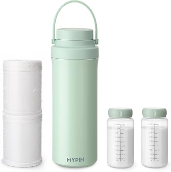 MYPIN 22oz Portable Breast Milk Cooler for Outdoor, 360 Cooling Tubes for 24 Hours with 2pcs Baby Bottles Reusable Storage Container, Larger Capacity Stainless Steel Travel Breastmilk Chiller