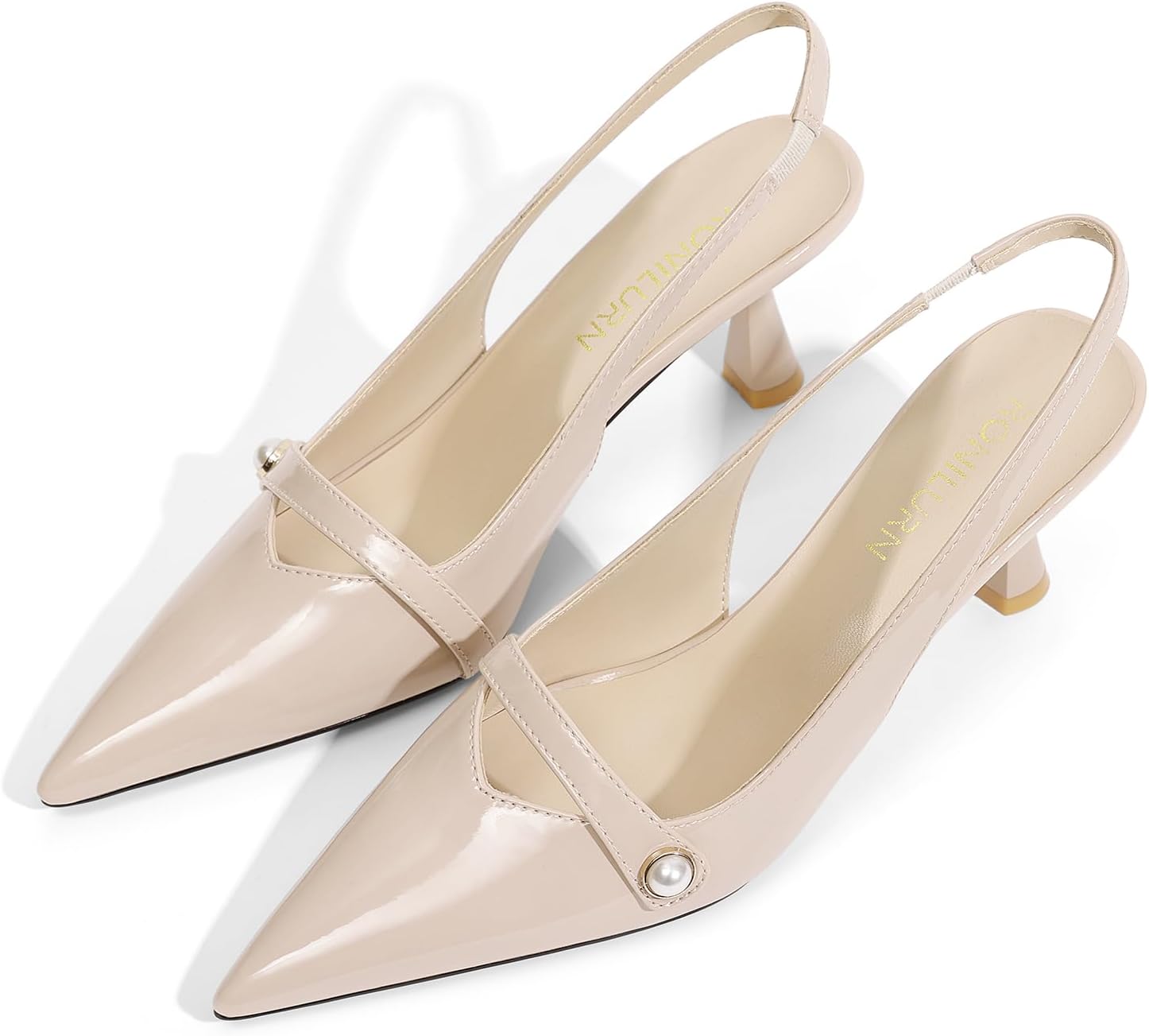 Women Kitten Heels Slingback Low Heel Pumps Dress Shoes for Women Closed Pointed Toe Pearl Heels for Work Wedding Bridal - Image 4