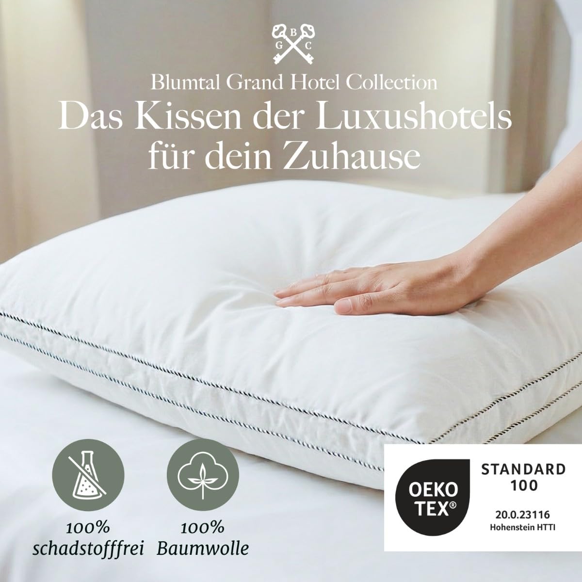 Blumtal Federkissen 80 x 80 cm 2er Set mit 3-Kammer-Füllung - Oeko-TEX zert. Kopfkissen 80x80 2er Set Federfüllung - Ultra stützender Federkern + HCS-Außenkammern - Bauchschläferkissen, Weiß