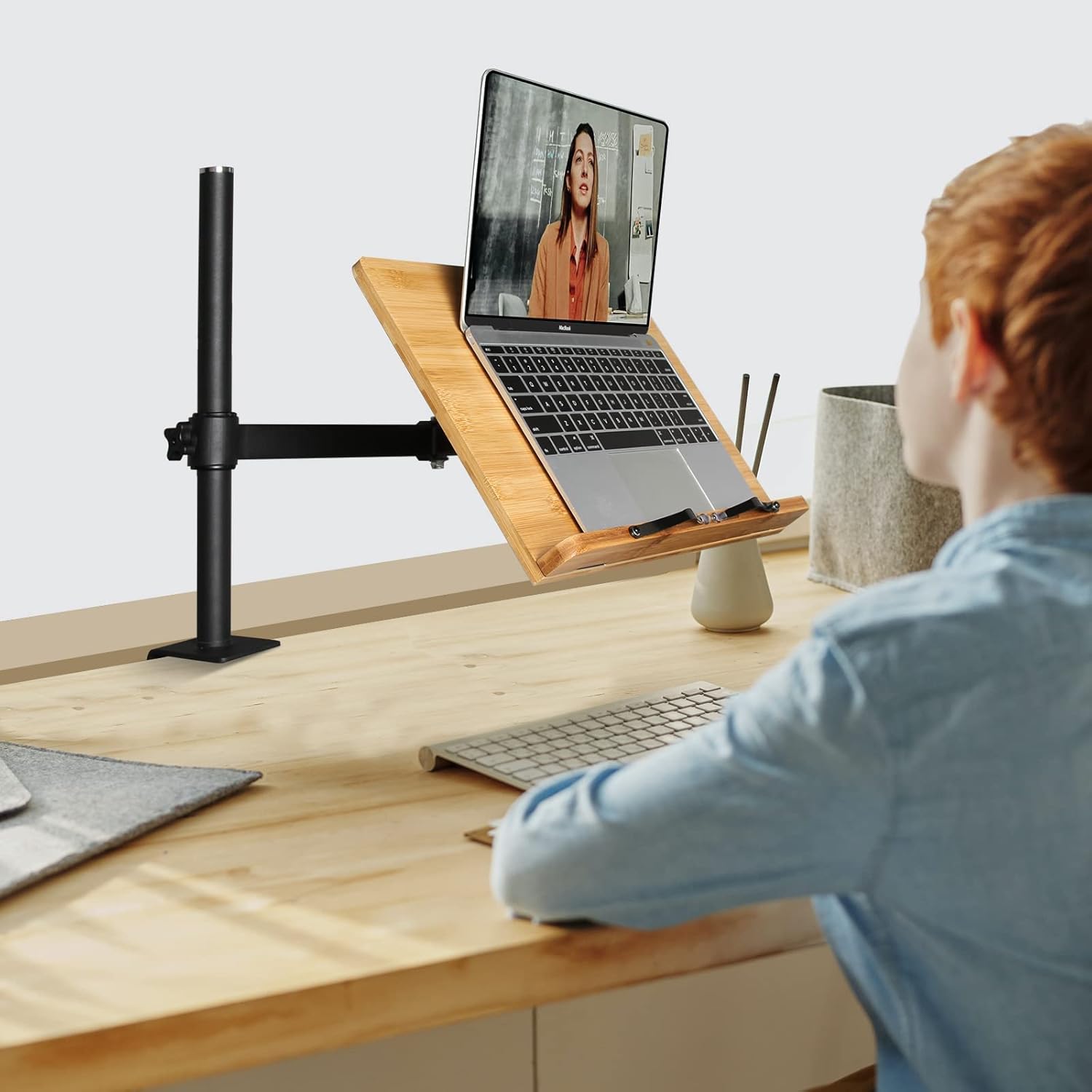 Bamboo Book Stand Height Adjustable with Clamp, wishacc Table Side Cookbook Rest - Desktop Reading Mount Holder with Sturdy Page Clips 11 x 8.1 inch : Office Products