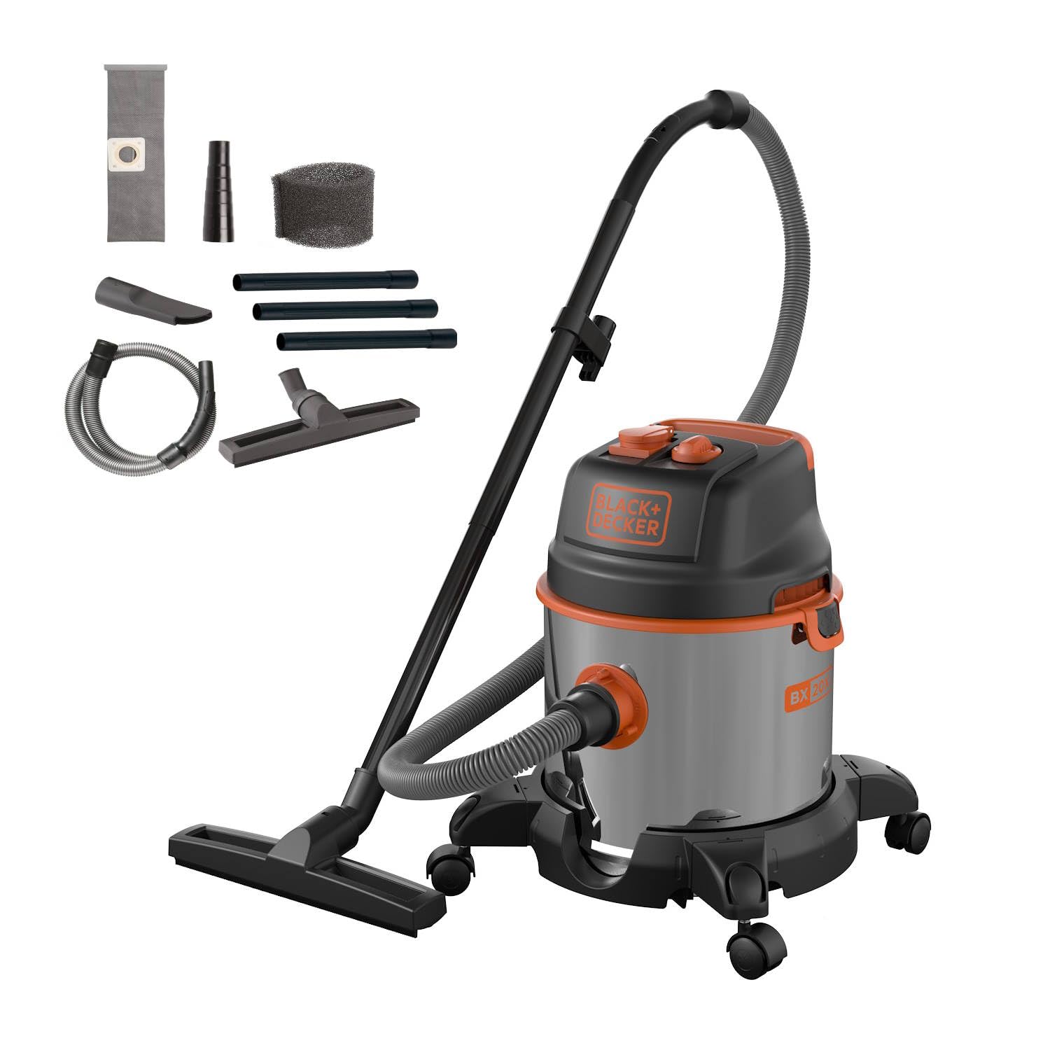 BLACK+DECKER Nass und Trockensauger BXVC20XTE mit Integrierte Steckdose für Elektrowerkzeug (1400 W, 20 Liter)