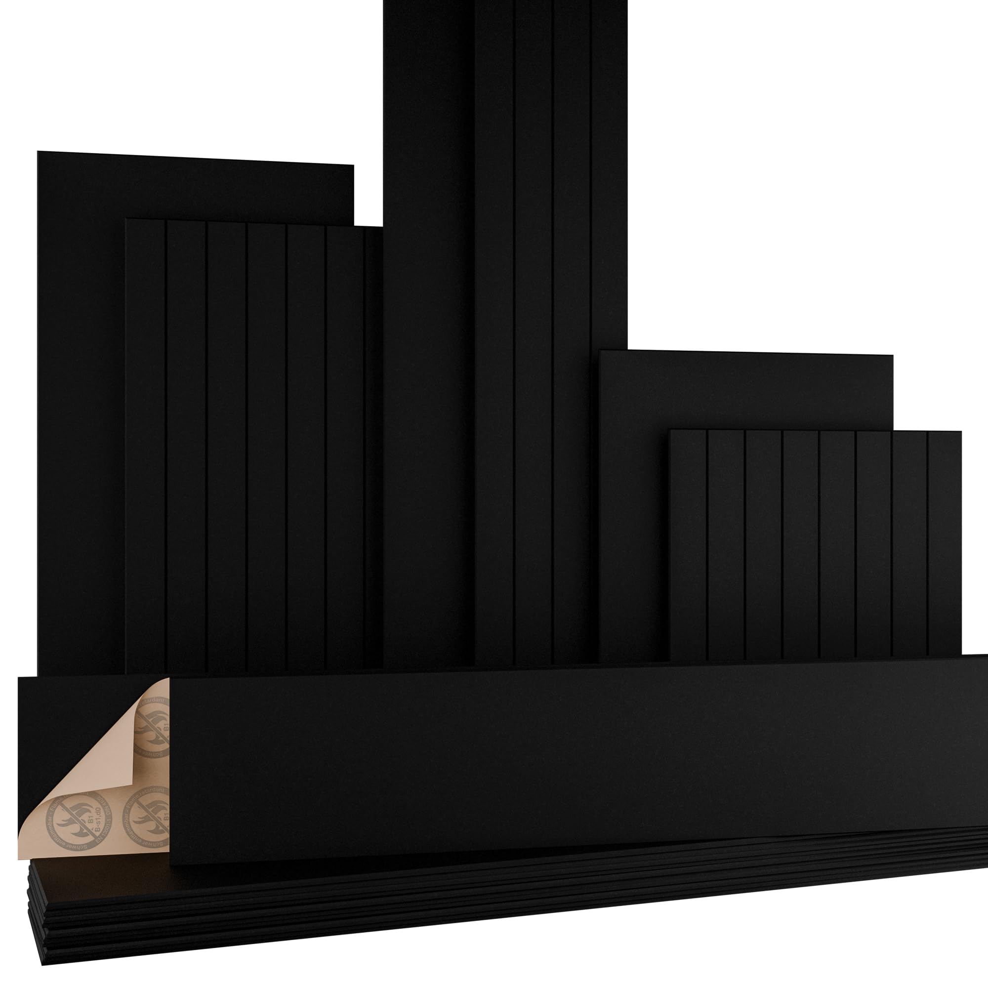AKUSTIKO Akustikpaneele Selbstklebend 240x30cm - 8 Stück Schwarz Akustik Wandpaneele Brandschutzklasse B-s1-d0 Panels Filz 9mm Hexim Decken- & Wandverkleidung Raum Optimierung (5.76m²)