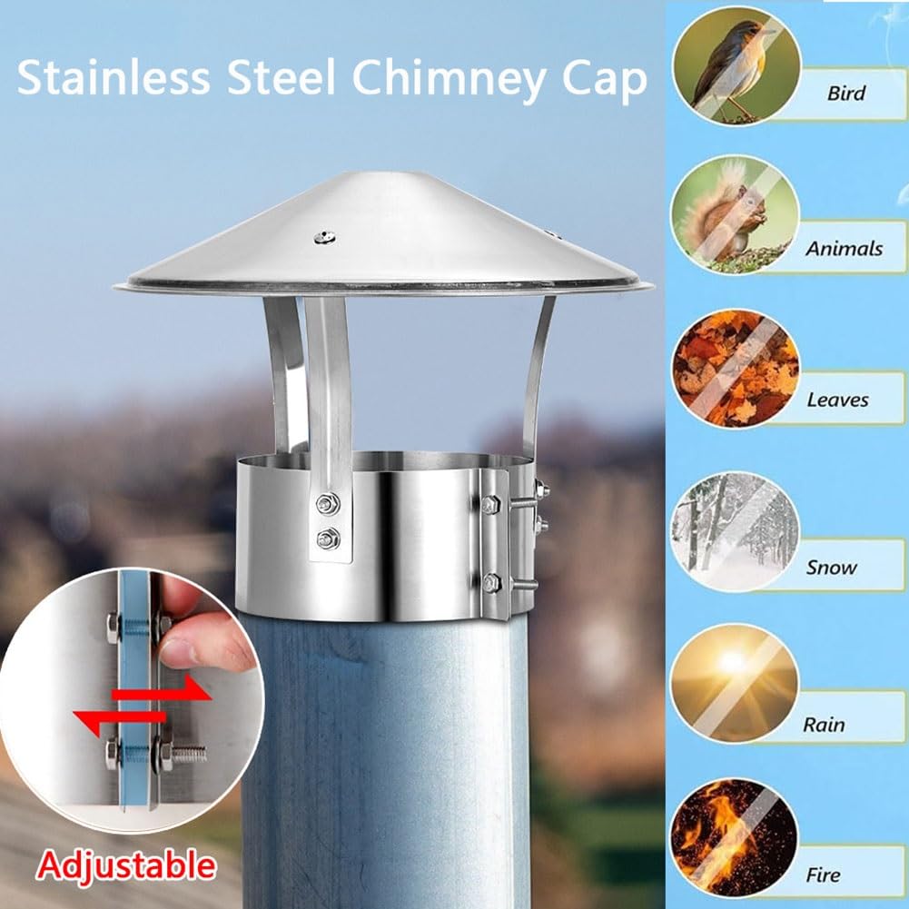 Tapa para Chimenea de Acero Inoxidable 304, Cubierta Antilluvia para Tejado, Capucha para Tejado, para el Conducto de Humos de Chimeneas Exteriores, Fácil Instalación(5.5in/140mm)
