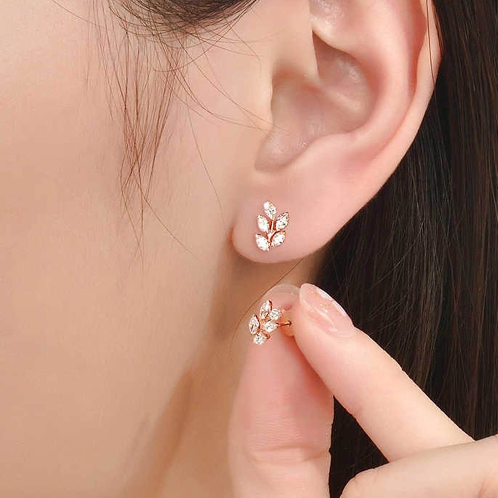 Pendientes de oro rosa con diamantes marquesa de 9 quilates, 14 quilates y 18 quilates, aretes de tuerca de oro real para mujer