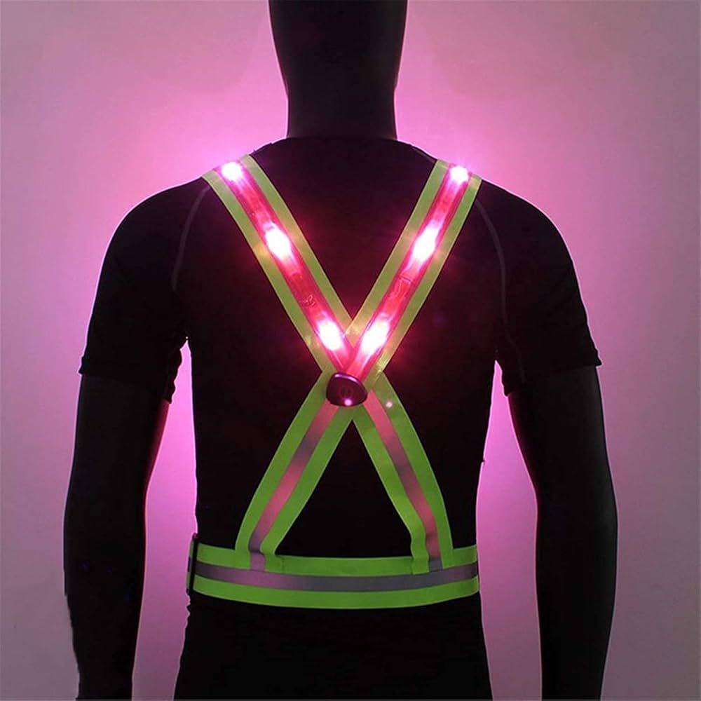 夜光ベスト赤色LED 前照灯付き 安全ベスト 反射ベスト 高品質 メッシュ LED赤色タイプ 7cm幅