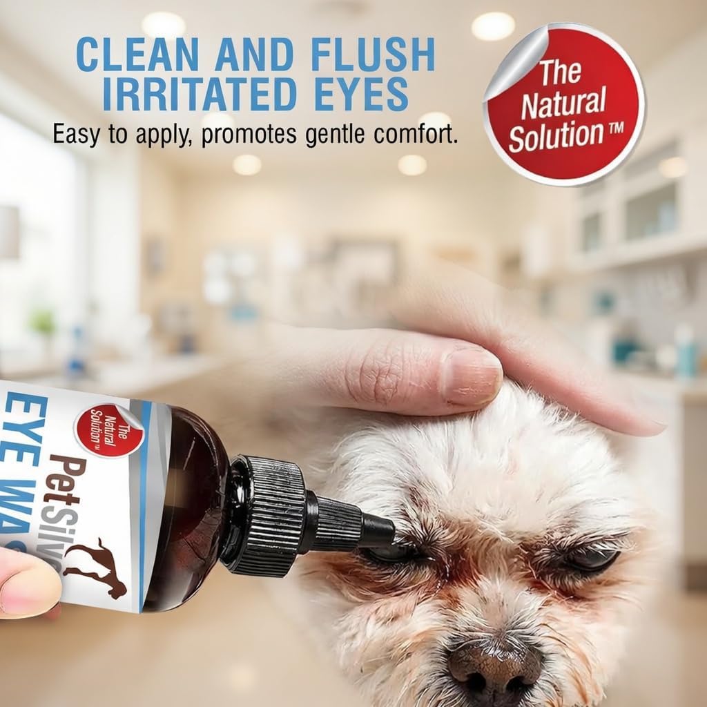 PetSilver Eye Drops for Dogs and Cats - Natural Dog Eye Wash - Relief for Inflammation & Irritation - Pet Eye Cleaner and Tear Stain Remover - Patented Silver Formula - Made in the USA - 4 fl oz