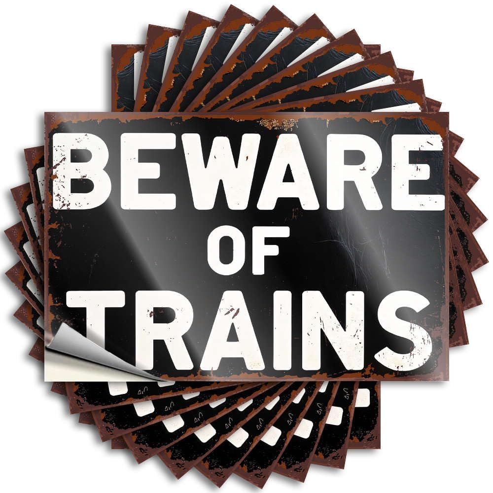 Fzfn Girls Colour Decals - Western Hard Beware Of Trains. For Gamers Country Room Decor(8X12cm)