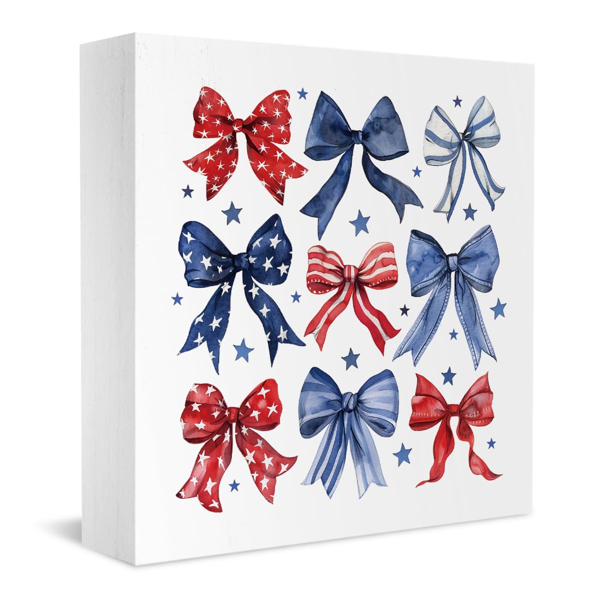 4th of July Bow Decor Patriotic Decorations Memorial Day Decorations Independence Day Americana Wooden Decor Sign for Home Office Shelf Desk Table 5 X