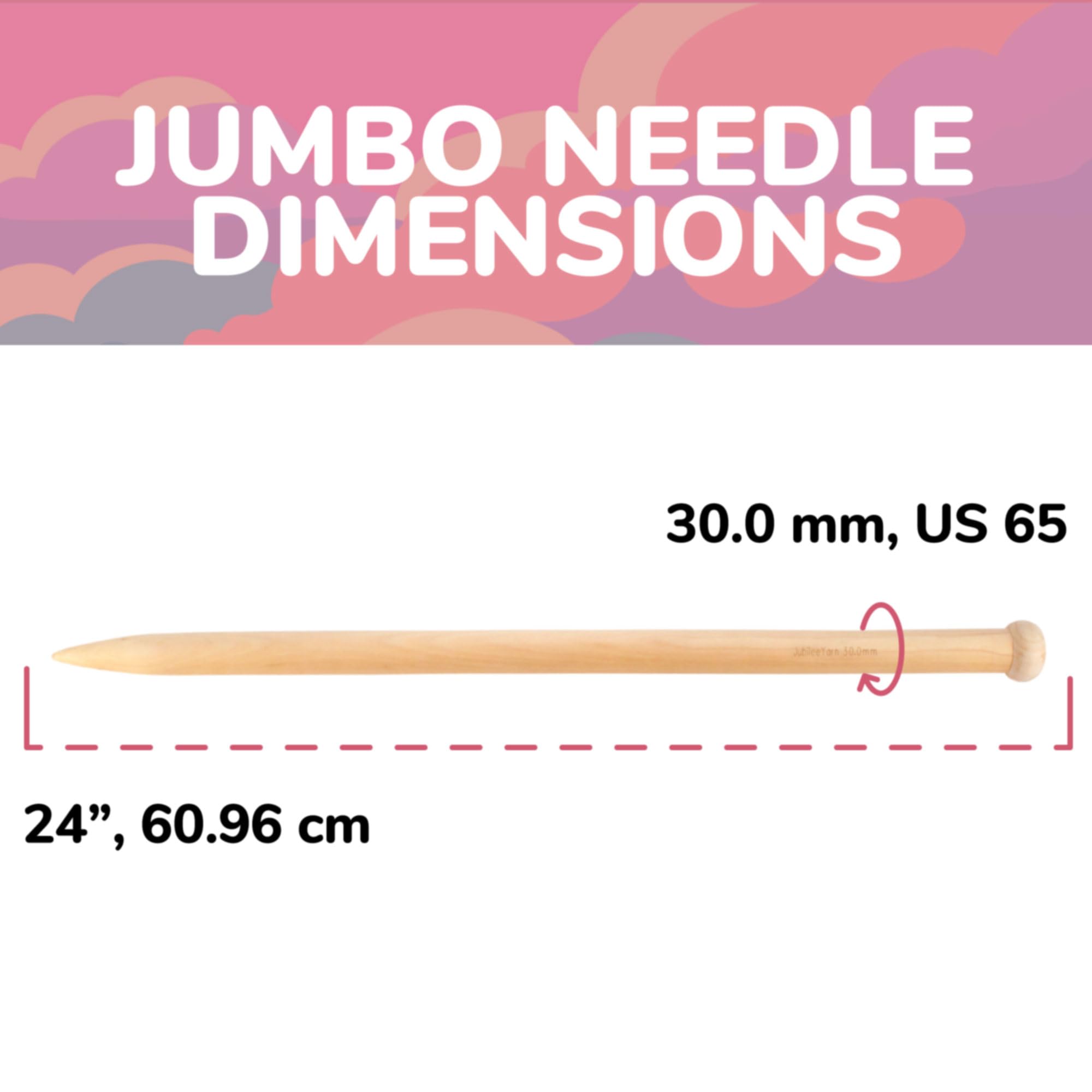 JubileeYarn - Agujas de tejer de abedul jumbo - US 65 (30 mm) - 24 pulgadas de largo - 1 par