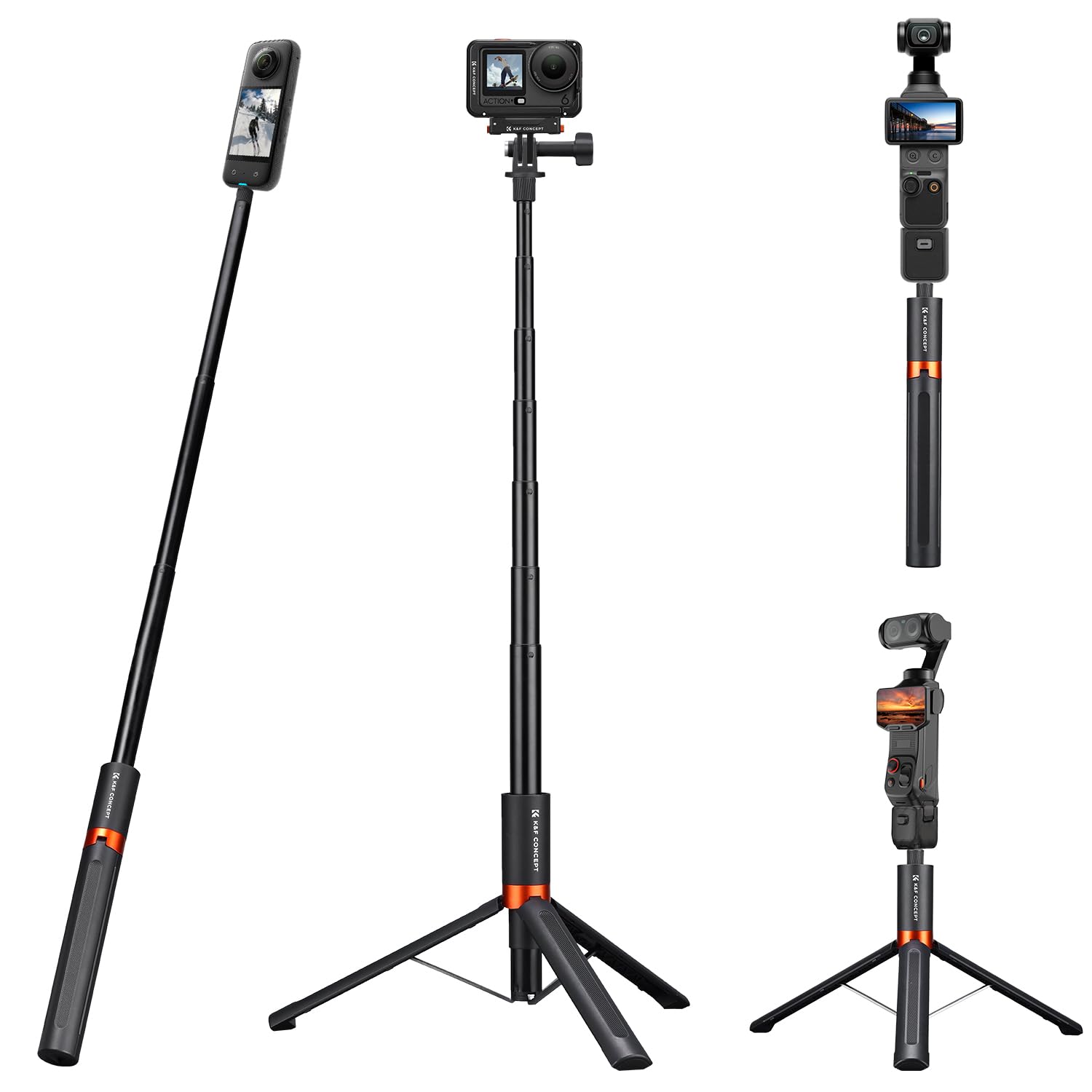 K&F CONCEPT Kijek do selfie 168 cm, statyw 2 w 1 ze śrubą 1/4"