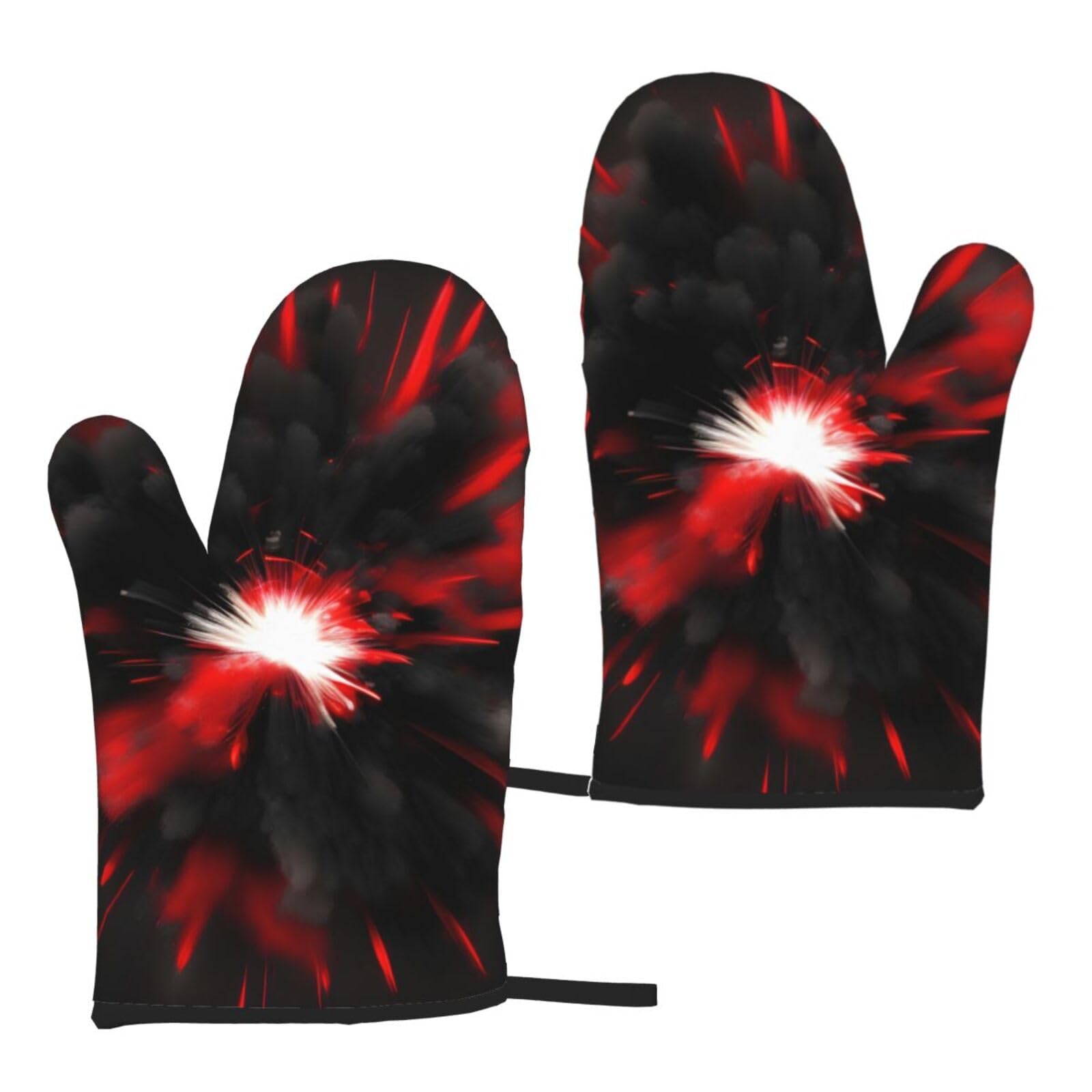 Explosion Burst Red Black Print Heat Resistant Universal Fit Oven Microwave Gloves Home Cooking Baking Grilling