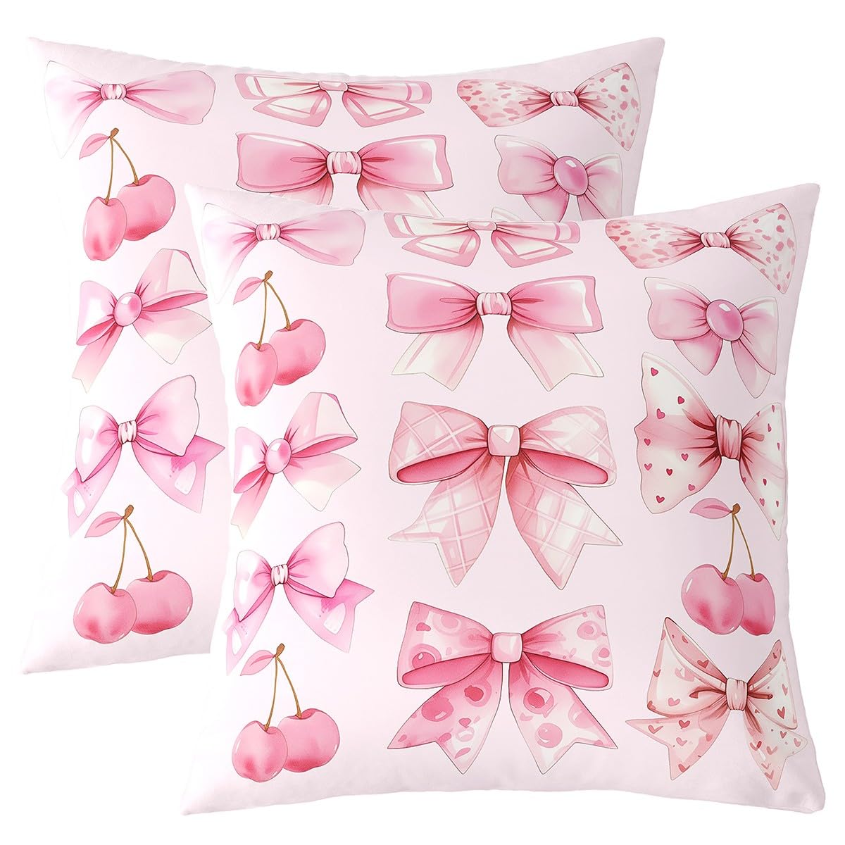 Manfei 2-Pack Pink Bow Pillow Covers, 20x20 Inch, Initial Letter U Design, Double Sided Decor Cushion Covers With Hidden Zipper - View #3