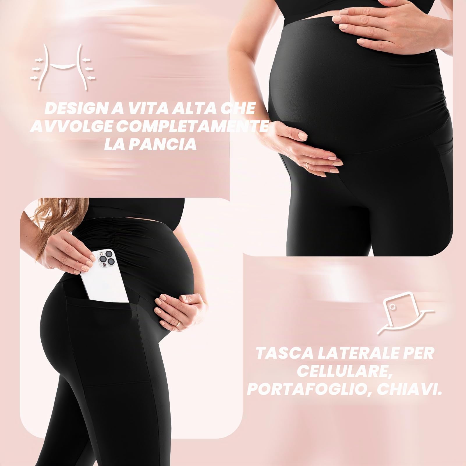 SINOPHANT Leggings premaman da donna a vita alta, con tasche, opachi, morbidi ed elasticizzati, per gravidanza, casa, yoga