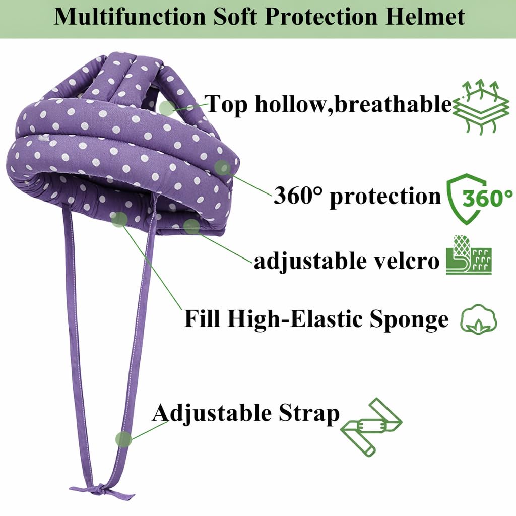 Casco de otoño para ancianos, grueso, suave, casco de ancianos con material transpirable, seguro y cómodo, casco protector ahuecado, color morado