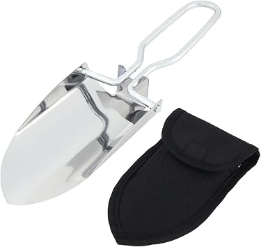 EMVANV Mini Folding Shovel,Foldable Garden Handy with Carrying Pouch Camping Trowel Stainless Steel Outdoor Survival Shovel for Garden and Campsite Use While Hiking, Camping and OutdoorSilver