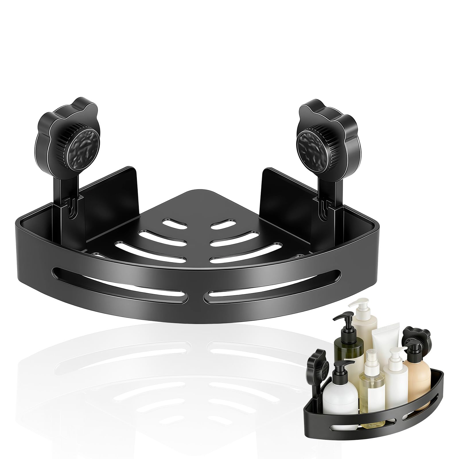 1 Pcs Bathroom Corner Shelves, Corner Shower Caddy Black Bathrooms Accessories, Bathroom Shelves With Suction Cup, Shower Shelf No Drilling Suitable For Bathrooms And Kitchens