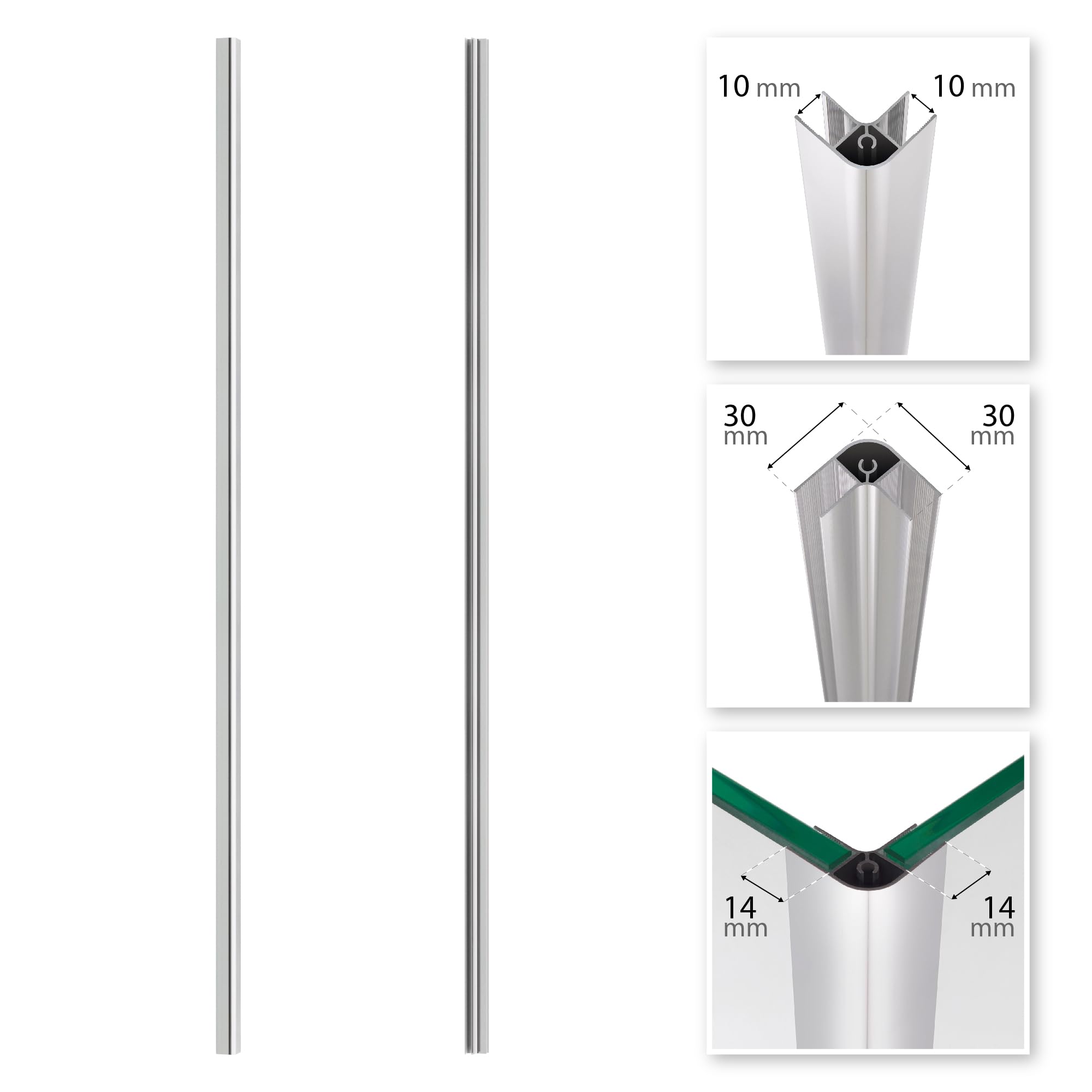 Perfil de esquina de aluminio en forma de U de 10x10 mm de grosor, altura 200 cm