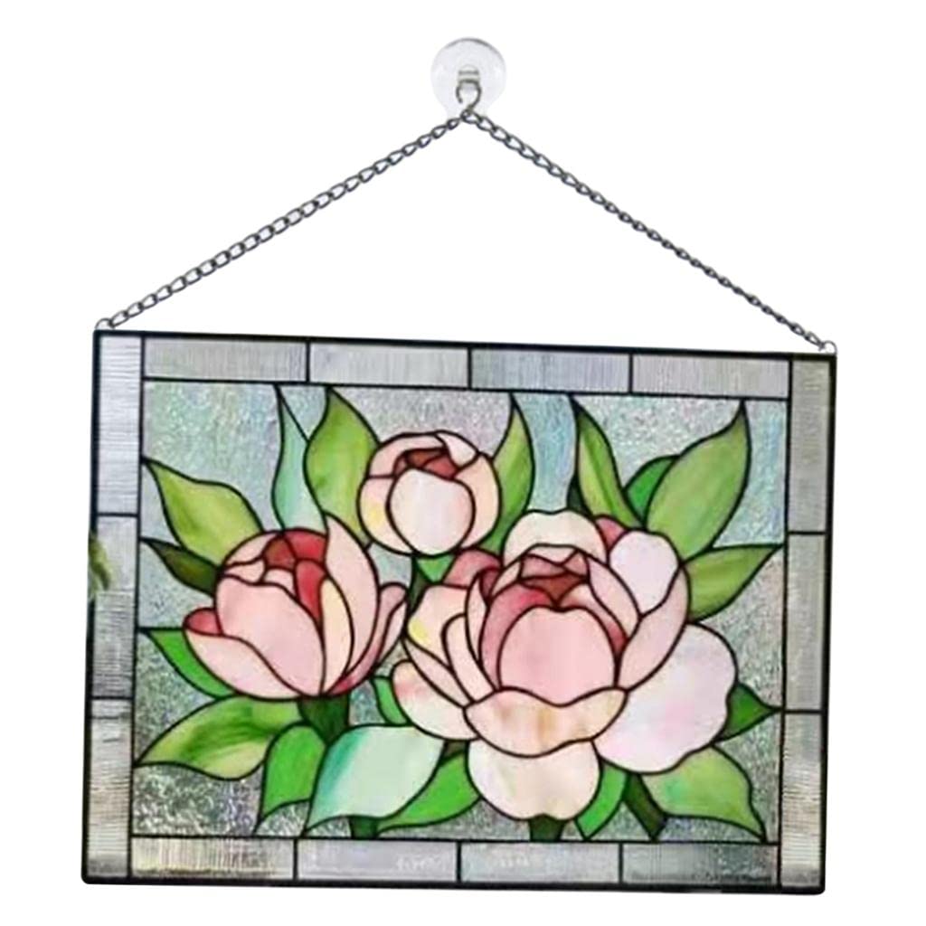 Stained Glass Rectangle Window Panel Suncatcher Wall Decor Peony Home & Garden | Home D?©cor | Suncatchers & Mobiles-image-5