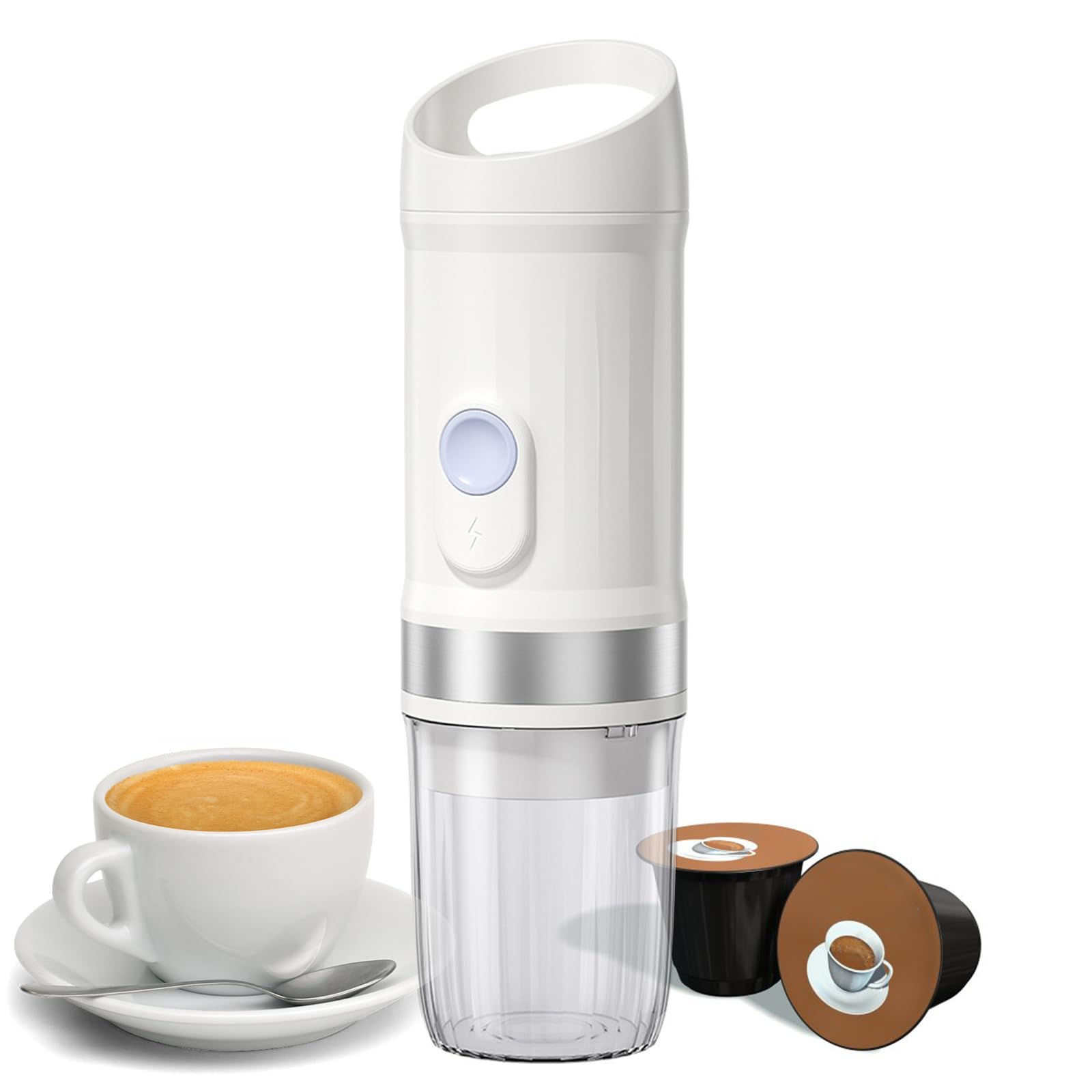 Cafetera eléctrica portátil inalámbrica para Preparar café en frío y Caliente, monodosis, con batería Recargable 3 en 1 de 9600 mAh y 20 Bares.