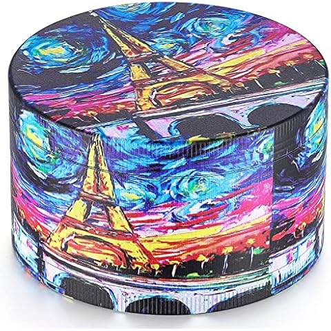 KingLv Herb Grinder, Large 3 inch(75mm) 4 Pieces Aluminum Alloy Metal Grinder, Spice Grinder with Pollen Catcher (Eiffel Tower Painting-3") Cover