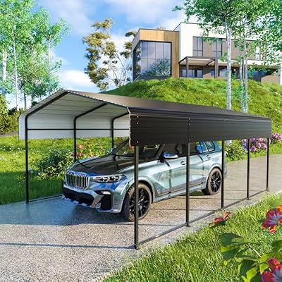 HEYTOWN Metal Carport 13 * 20 FT Heavy Duty Carport Canopy with Galvanized Steel Roof Multi-Use Shelter Outdoor Portable Garage for Car, Boat, Pickup and Tractor