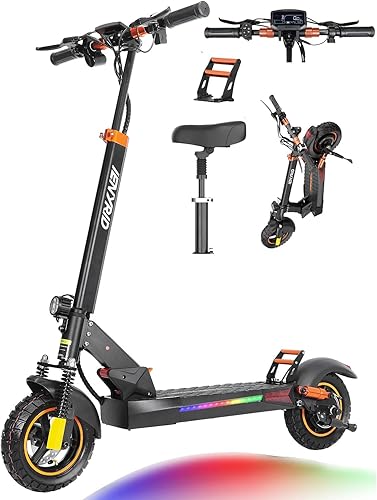 Patineta eléctrica para adultos, scooter de 800 W con asiento y doble frenado, neumáticos de 10 pulgadas, scooter eléctrico de viaje plegable para