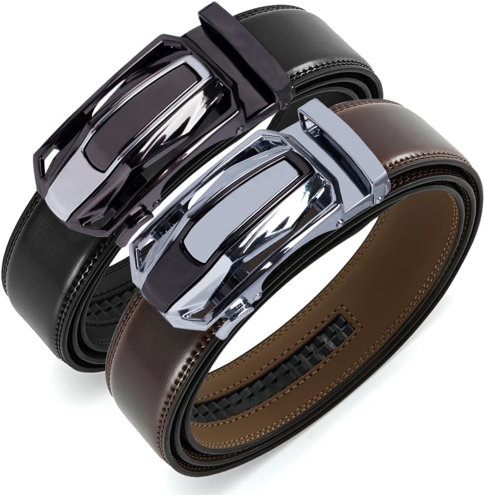 DOOPAI Men's Ratchet Leather Belt Set - 2 Pack Sliding Belt Adjustable For Gift Mens Dress Casual 1 3/8",Cut for Fit - Image 2