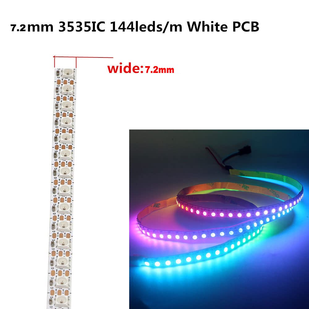 DC5V WS2812B 7,2 mm di larghezza, ultra sottile, RGB 5050 SMD, indirizzabile individualmente, programmabile, 2 m, 144 pixel/m, 288 pixel, flessibile, bianco, PCB DC5 V