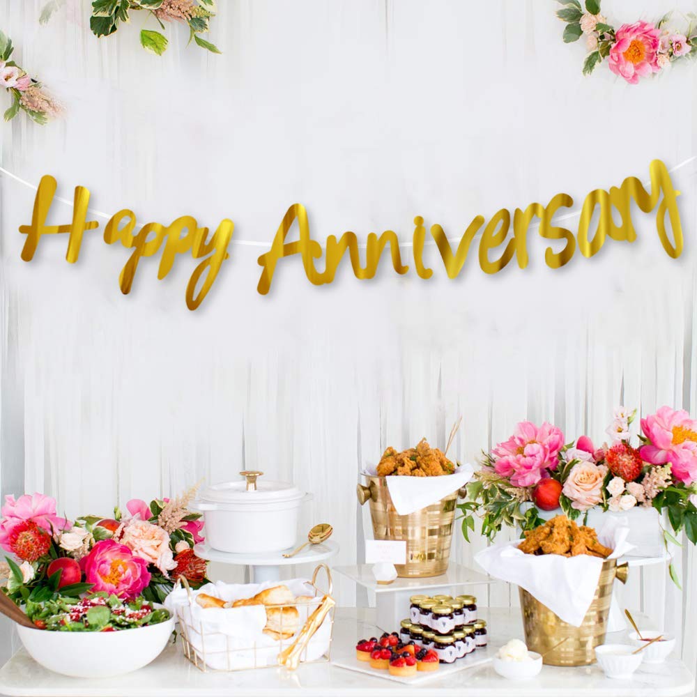 AMFIN® Happy Anniversary Golden Bunting Paper Banner Set for Home Decoration Items 4