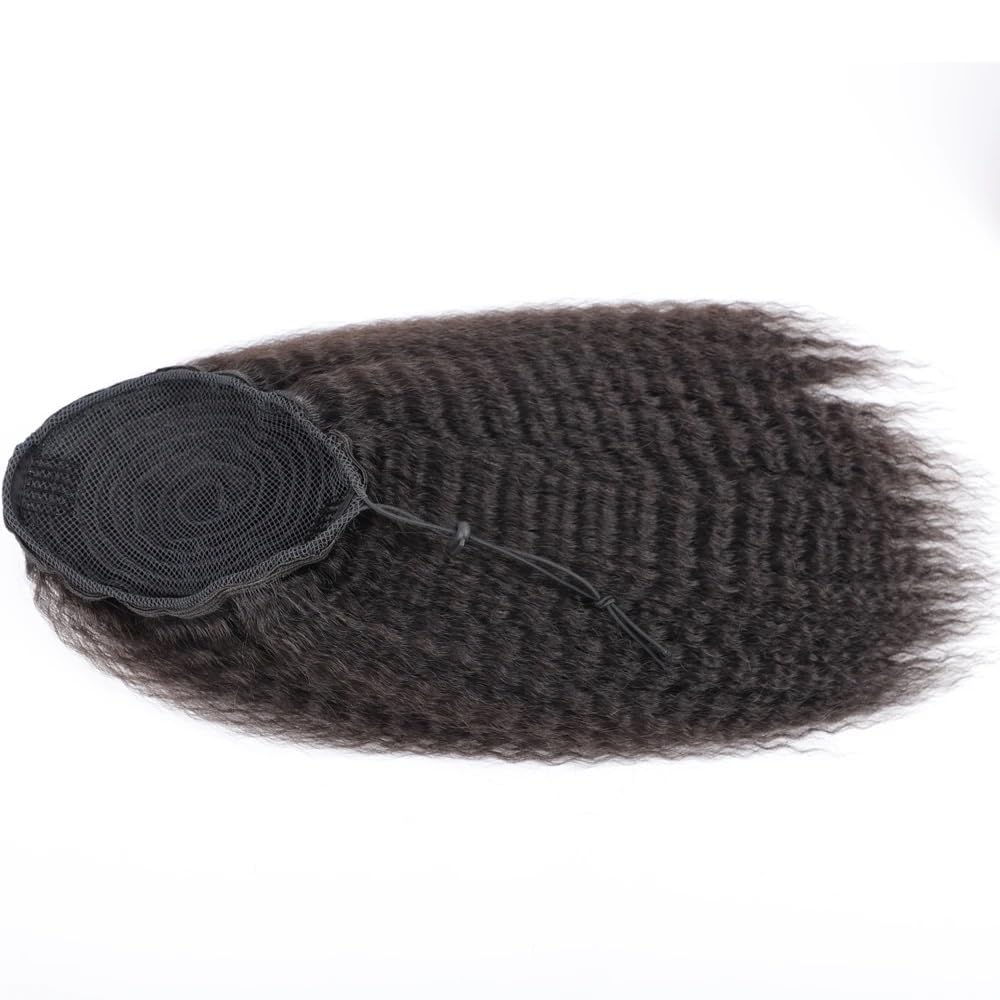 afro loki, kucyk ze sznurkiem, odporne na wysokie temperatury włókna syntetyczne, głęboko kręcone, puszyste, do codziennego użytku (naturalna czerń, 61 cm)