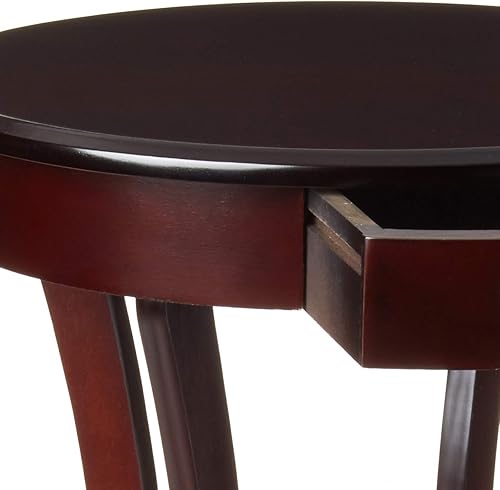 Miniatura 5 de Frenchi Furniture Mesa redonda de madera con cajón y estante, color espresso