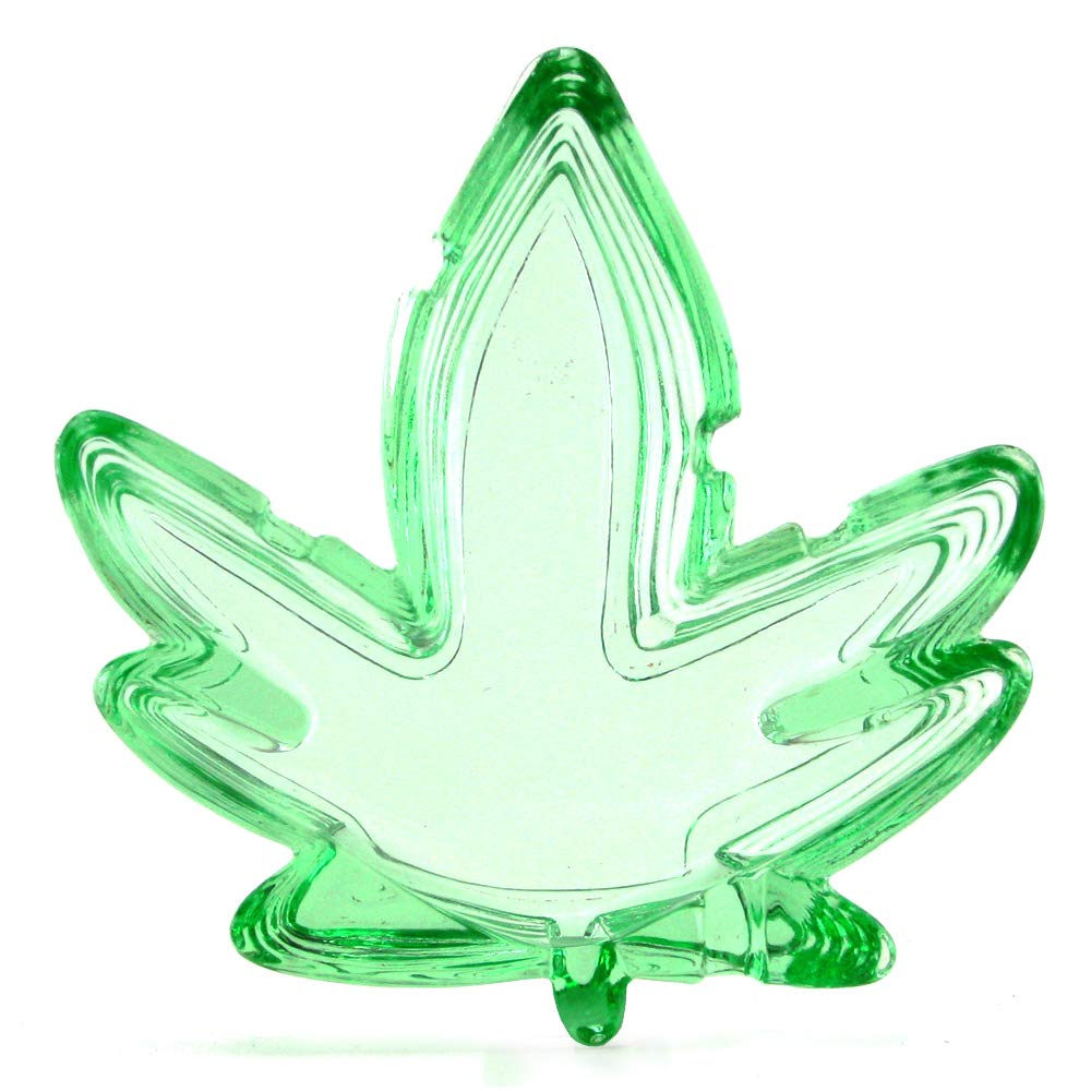 Kheper Games Green Glass Leaf-Shaped Ashtray, 5-Inch Decorative Tabletop Smoking Accessory
