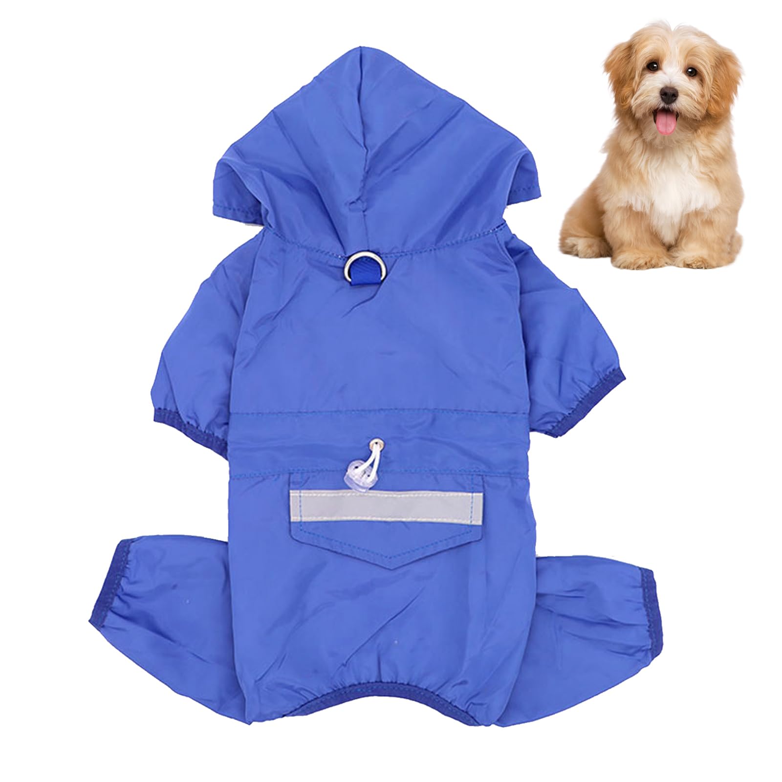 Fayemint Impermeable para Perros, Mascota Ropa de Lluvia, Chaqueta para Cachorro con Capucha, Ajustable, para Perros de Diferentes Tamaños y Formas (Azul)